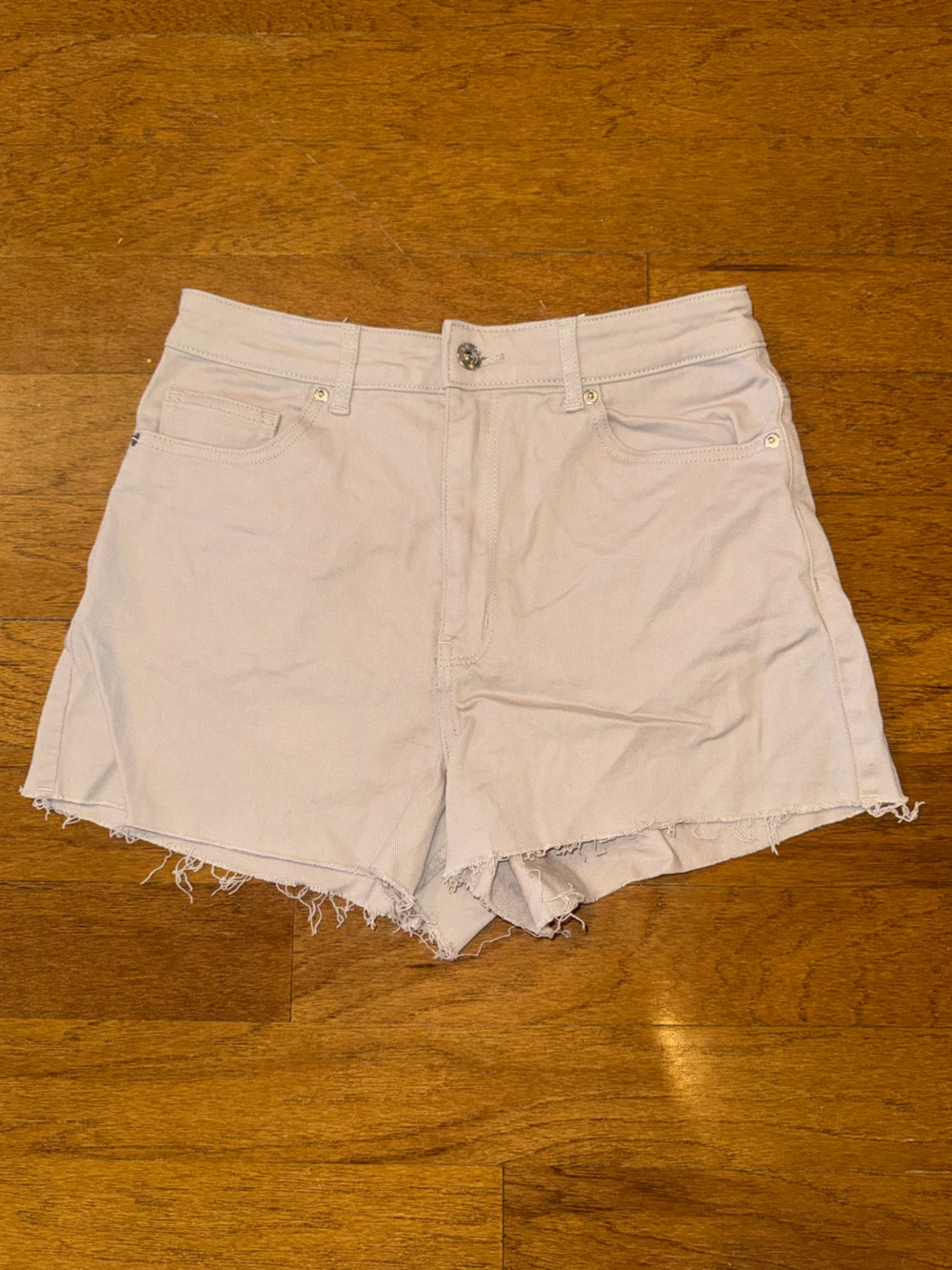 Divided Light Beige Frayed Hem Denim Shorts